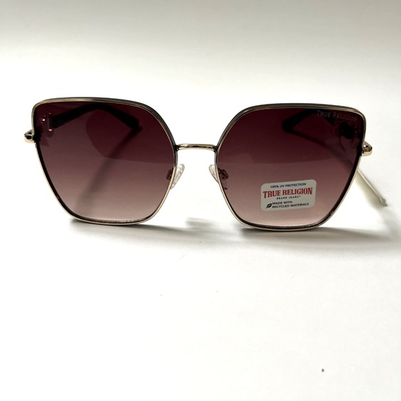 NWT TRUE RELIGION Oversized Square Sunglasses Gradient Brown Tortoise Shell Logo - Picture 3 of 7